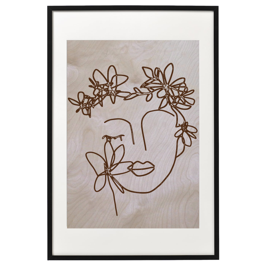 Affiche en bois femme floral